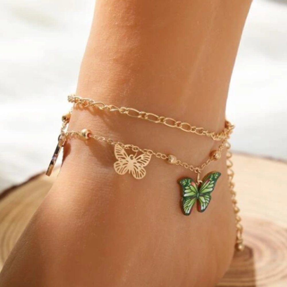 🔅🆕🔅✨🦋Butterfly🦋 Charm Layered Anklet🦋✨Last One✨